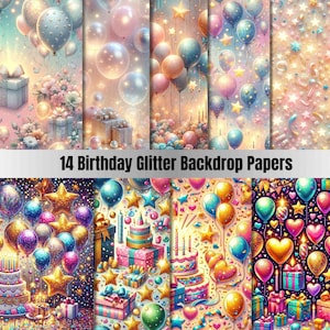 14 carte digitali glitterate stampabili, carte digitali per compleanni, JPG, carte digitali glitterate, compleanni digitali, carta da sogno, compleanno digitale