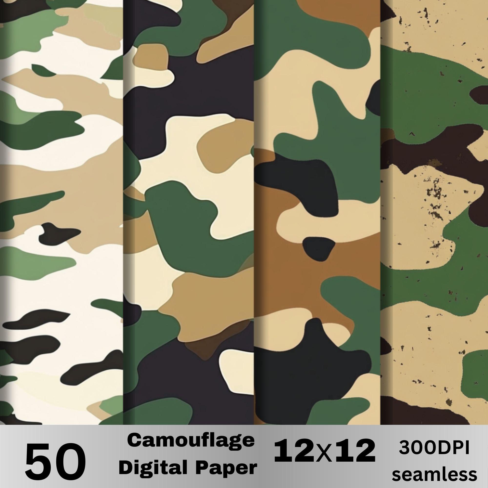 50 Camouflage Digital Paper Bundle – Seamless Army Camo Patterns in ...