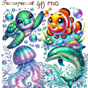 40 PNG Underwater Animals Clipart bundle, Ocean Marine Life Illustrations designs, Digital Download, Unlimited Commercial Use for Crafts