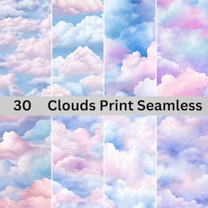 30 Clouds Print Seamless - Watercolor pattern - Seamless Pattern - Commercial Use - Digital Paper,Repeating Pattern, Clouds Seamless design
