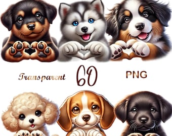 Puppy Love in Their Paws – 25 Dog Breeds Clipart Bundle PNG,set 1,Puppy Illustrations for Creative Market & Graphic Design,Digital download