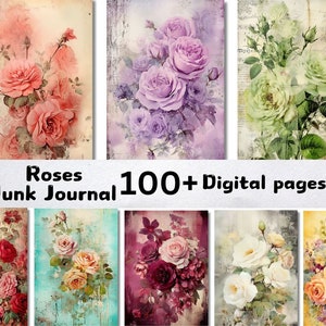 100+ Old Roses Junk Journal Pages, Digital Scrapbook Paper Kit,Vintage Roses Printable,Neutral Ephemera, Distressed Collage Sheet