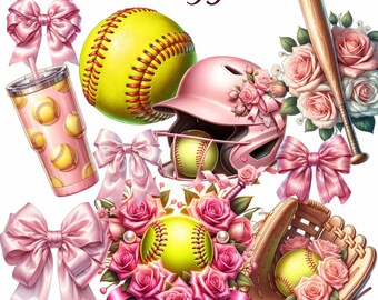 35 Softball clipart, softball clipart png, softball girl clipart, softball bats clipart png, softball mom, coquette bow png,Soft Girl Era