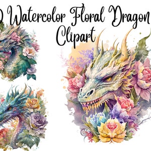 10 Floral Dragon Clipart, Dragon Clipart, JPGs, Commercial use, Digital Download,Watercolor Clipart,Card Making,Clip Art,Digital Paper Craft
