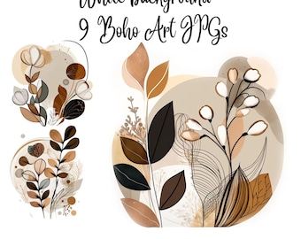 9 Boho Flowers Clipart, Boho Clipart, JPGs, Commercial use, Digital Download,Watercolor Clipart,Card Making,Clip Art,Digital Paper Craft