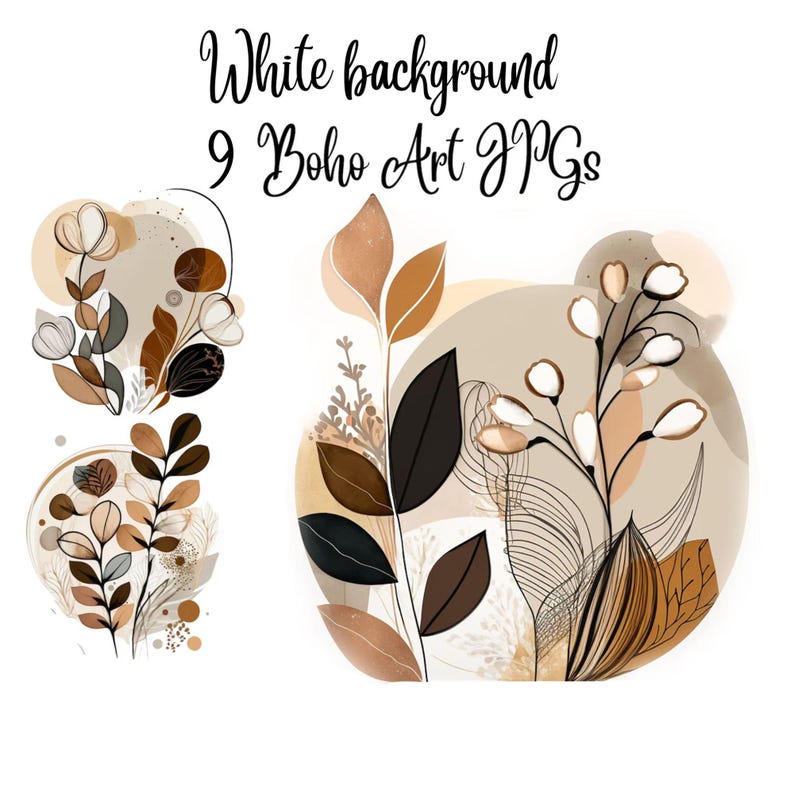 9 Boho Flowers Clipart, Boho Clipart, JPGs, Commercial use, Digital Download,Watercolor Clipart,Card Making,Clip Art,Digital Paper Craft image 1