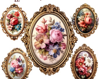 12 Watercolor Victorian Clipart, PNG, Floral clipart Clipart, Victorian flowers Clipart, Sublimation, Commercial use, Digital Download