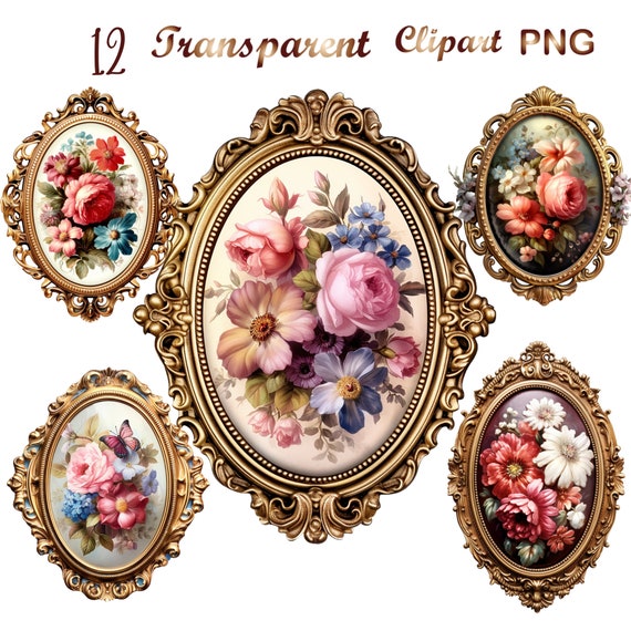 12 Watercolor Victorian Clipart, PNG, Floral clipart Clipart, Victorian flowers Clipart, Sublimation, Commercial use, Digital Download