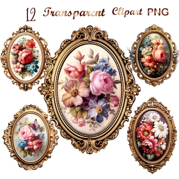 12 Watercolor Victorian Clipart, PNG, Floral clipart Clipart, Victorian flowers Clipart, Sublimation, Commercial use, Digital Download