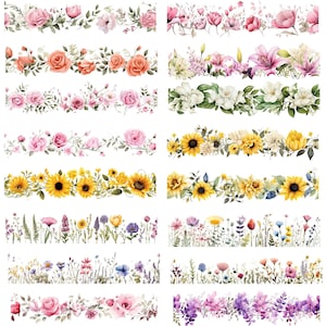 60 PNG Flower Border, Floral clipart, Seamless flower border, wildflower clip art, wildflower frame, sublimation, png, sublimation png zdjęcie 6