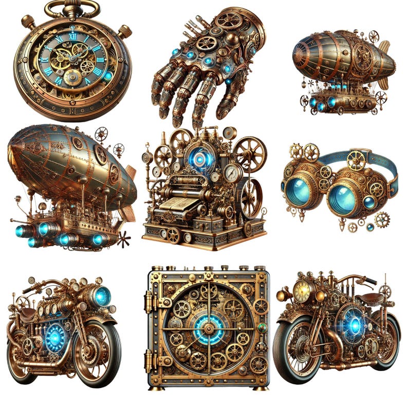 Steampunk Clipart Bundle PNG – Vintage Mechanical Objects, Steampunk ...
