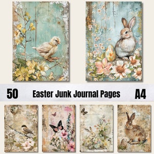 50 vieilles pages de journal indésirable de Pâques, kit de papier de scrapbooking numérique, Pâques vintage imprimable, neutres éphémères, feuille de collage en détresse