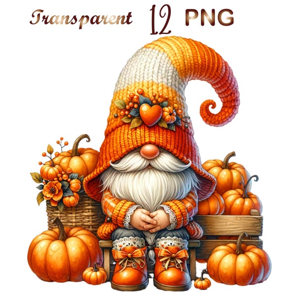 12 Cute gnome clipart,gnome clipart bundle, autumn gnome png,,autumn fall gnome png,happy fall gnome png,gnome clipart pumpkin
