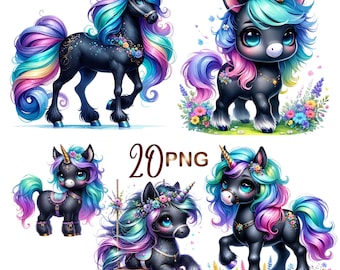 20 PNG Baby Unicorn Watercolor Clipart, Unicorn Сlip art,cute Unicorn,Baby Unicorn png,Unicorn clip art, Rainbow unicorn, commercial use