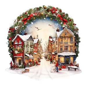 15 Watercolor Christmas scenery Clipart JPGs, Digital Download - Card Making, Mixed Media, Digital Paper Craft, Christmas clipart