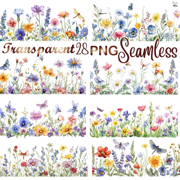 28 PNG, Wildflowers border clipart bundle, Spring wildflowers Clipart,Floral Clipart,Floral Borders Clipart,Premade Borders, Premade Clipart