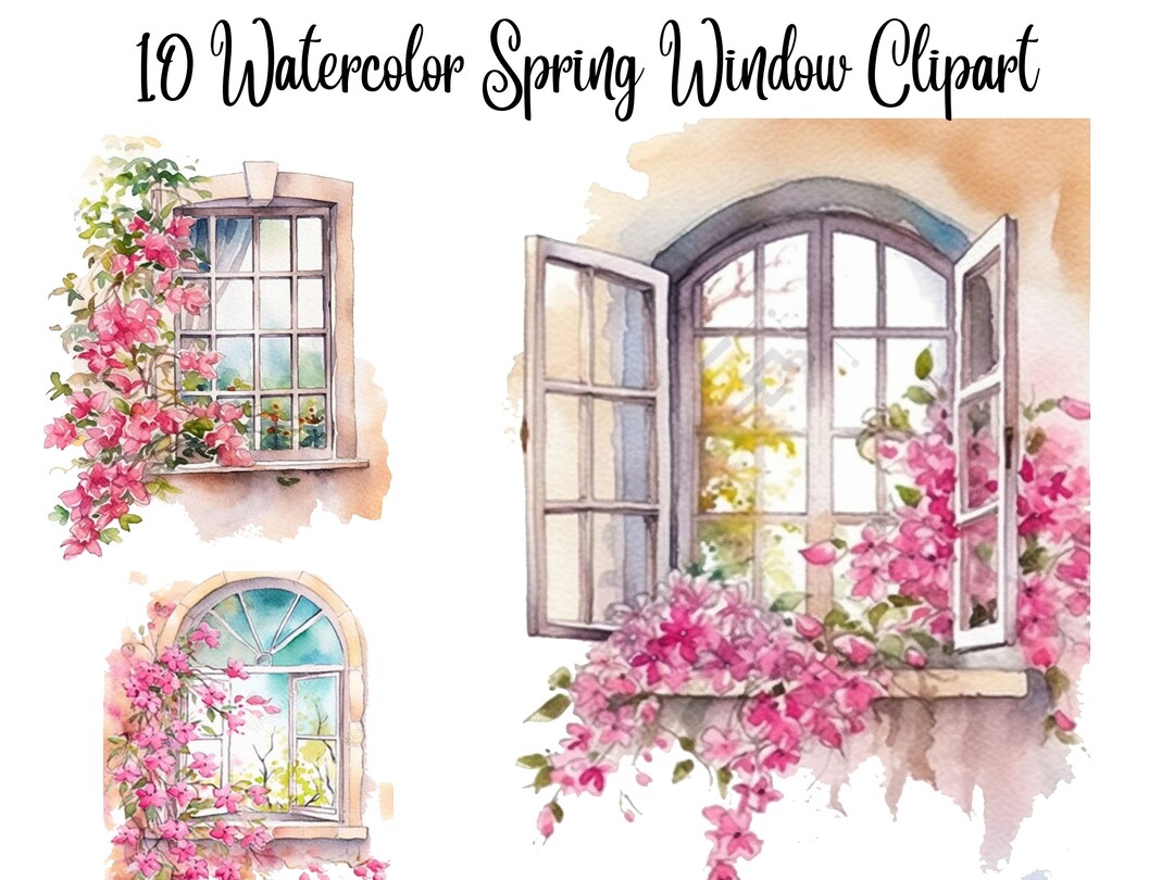 10 Watercolor Spring Window Clipart, Jpgs, Digital Planner, Paper ...