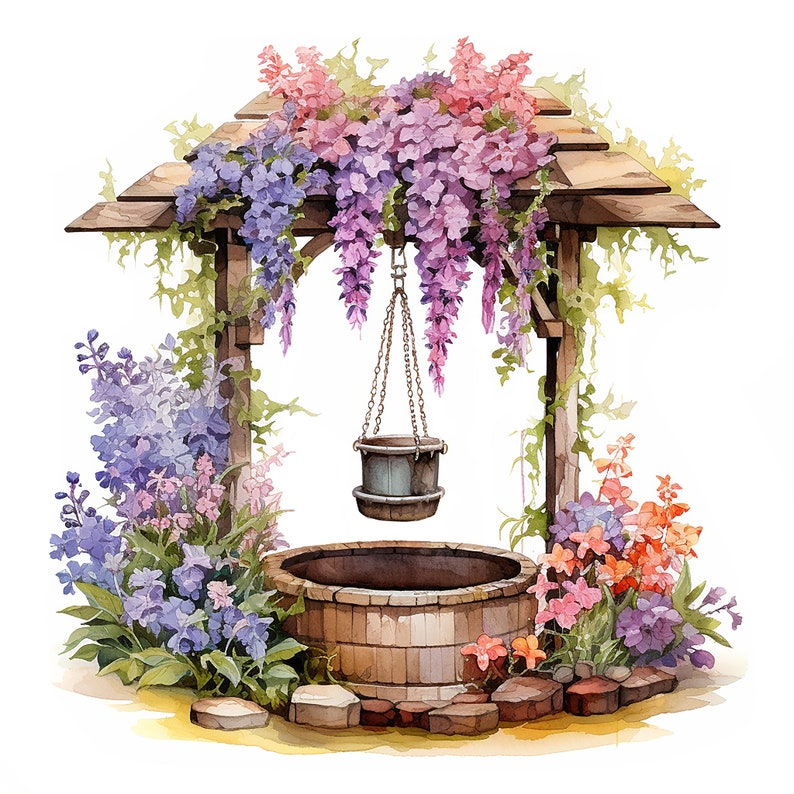 25 Water Well Clipart Pngs, Watercolor Spring Wells Clipart, Nursery ...