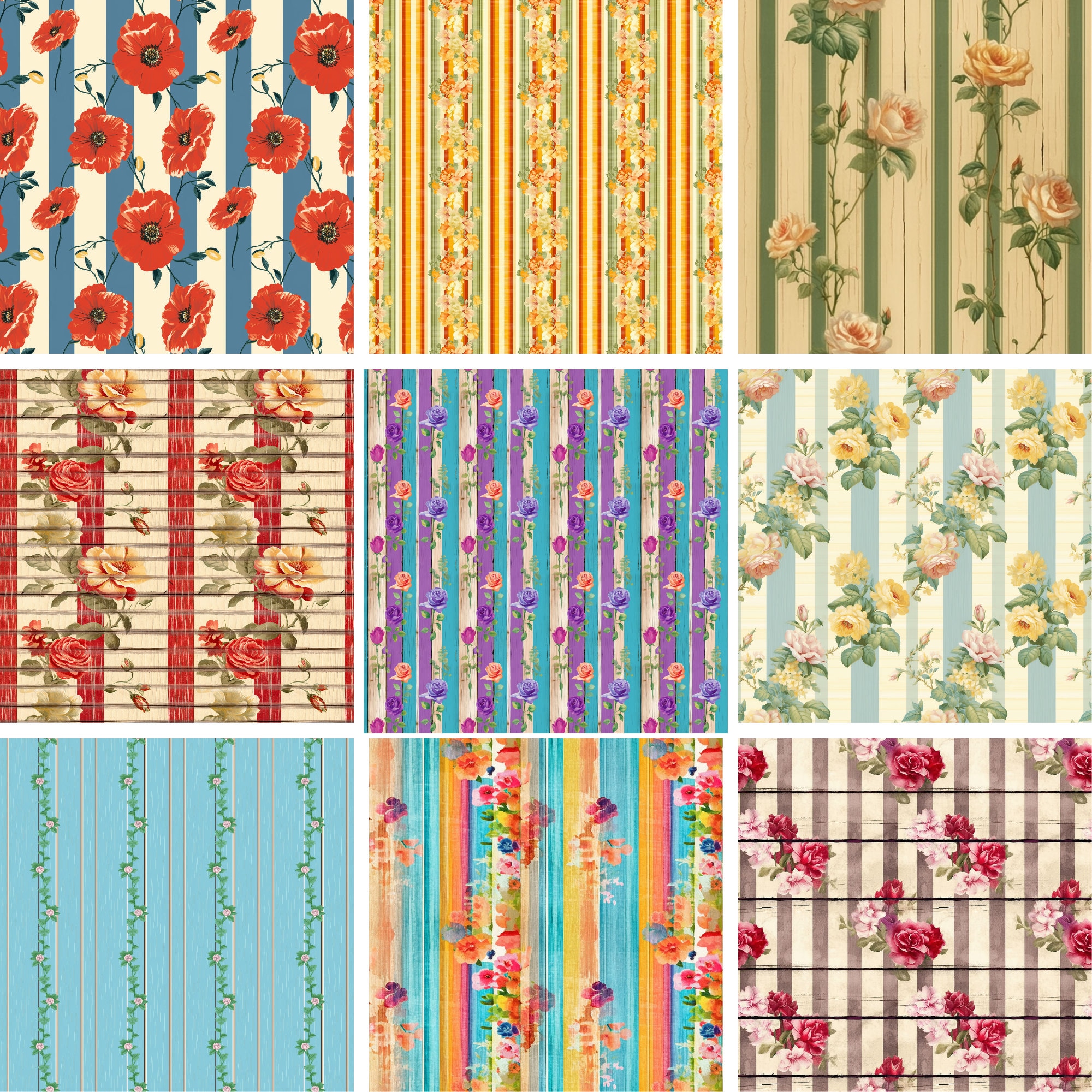 25 Vintage Shabby Chic Seamless Digital Paper, Shabby Chic Stripes ...