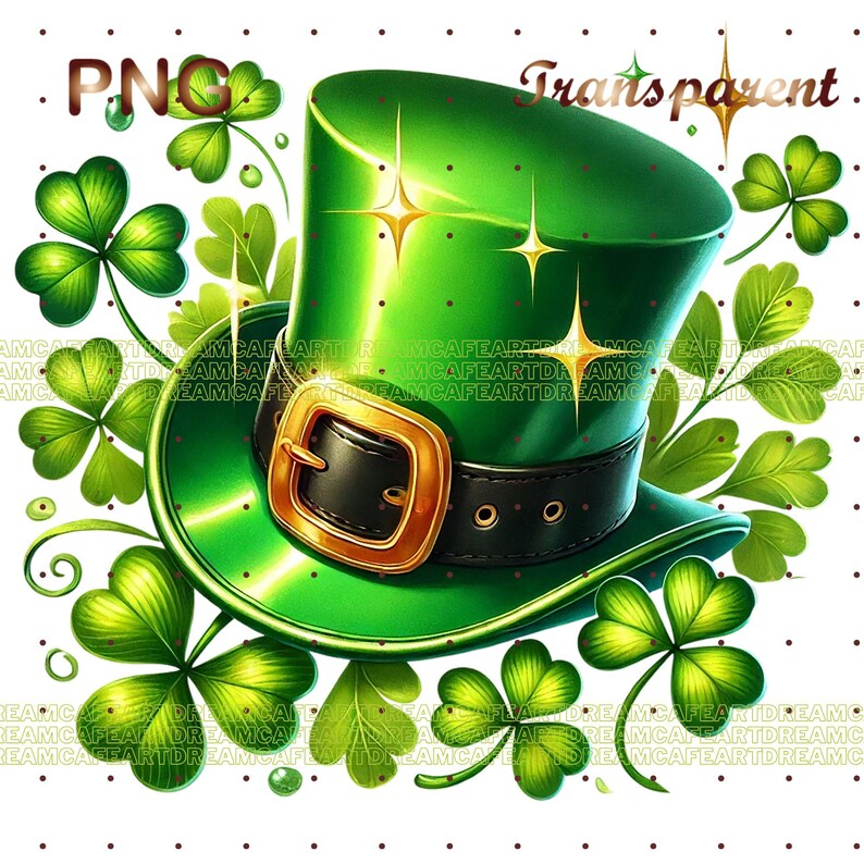Pu&ograve; includere: Un cappello verde da folletto con una fibbia dorata e una fascia nera. Il cappello &egrave; circondato da trifogli.