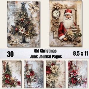 30 vieilles pages de journal indésirable de Noël, kit de papier de scrapbooking numérique, Noël vintage imprimable, éphémère neutre, feuille de collage en détresse