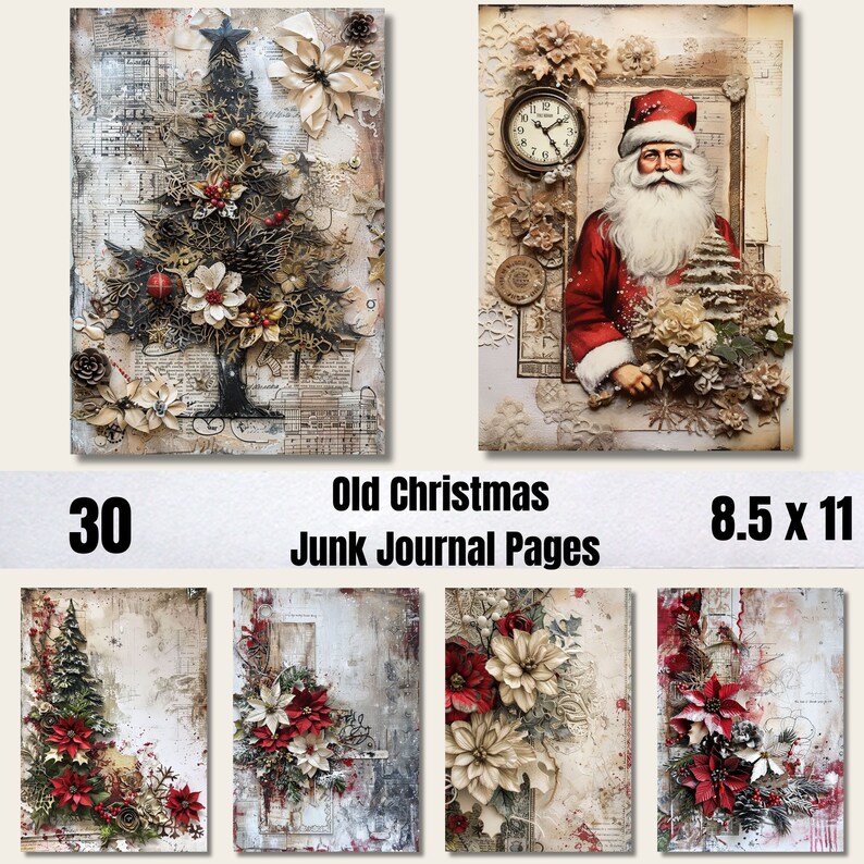 30 Old Christmas Junk Journal Pages, Digital Scrapbook Paper Kit ...