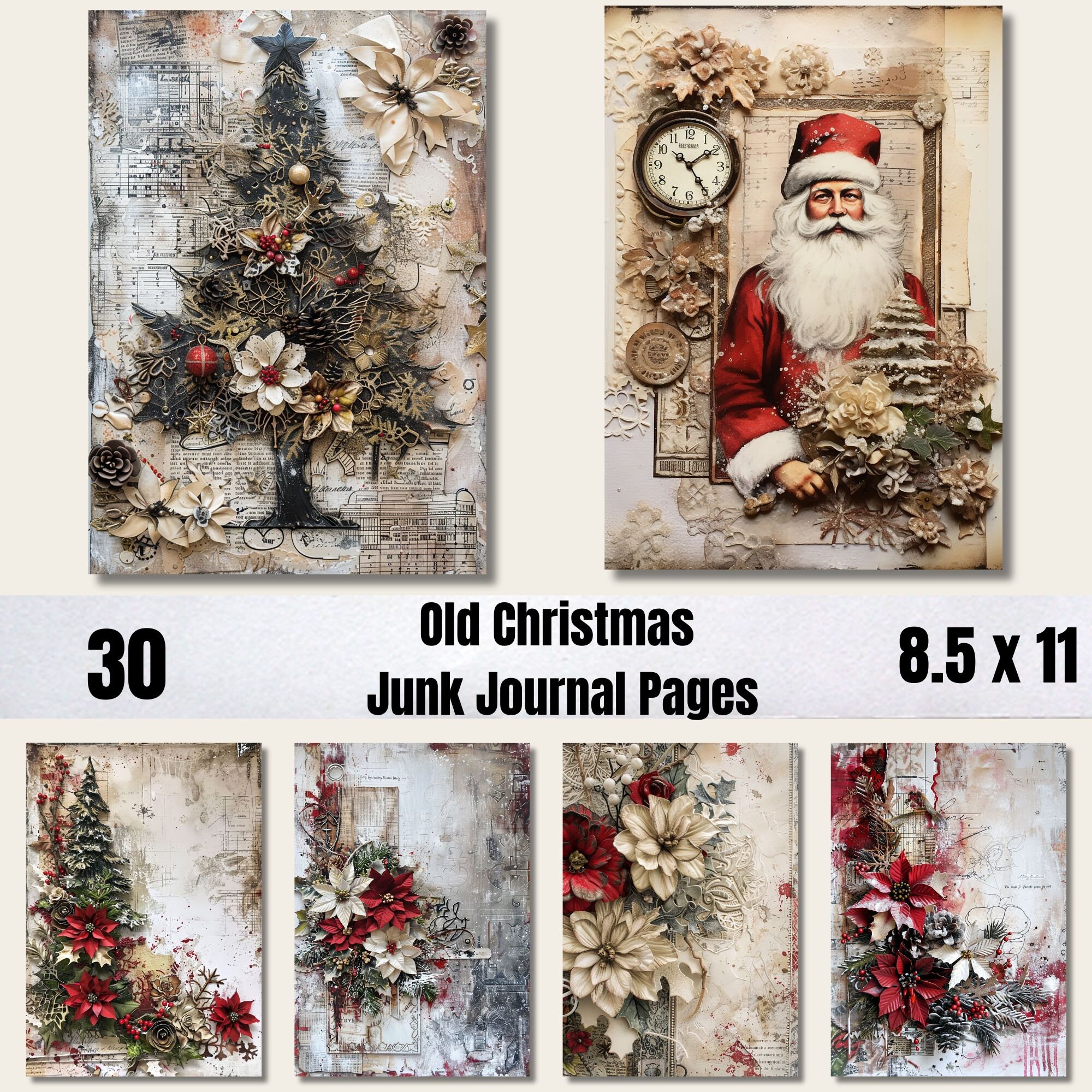 30 Old Christmas Junk Journal Pages, Digital Scrapbook Paper Kit ...