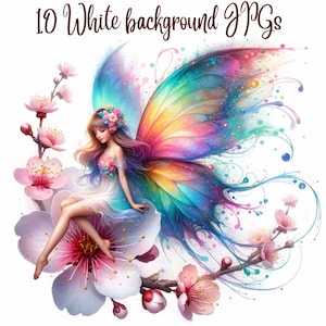 10 Frühling Feen Clipart, JPGs, Feen Mädchen, Blumen Mädchen, Digital Paper Crafting, Digitaler Planer, Aquarell Feen, kommerzielle Nutzung