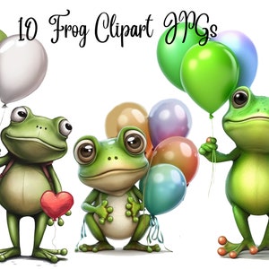 10 Frog Clipart JPGs, High Quality, Digital Planner, Paper crafts, Watercolor, Frog Clipart, Cute Frog, Commercial USe