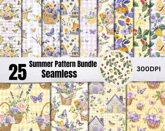 25 Seamless Summer Patterns: Watercolor Digital Paper Bundle (JPG)