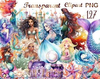 127 PNG, Watercolor Mermaid Clipart Bundle, Mermaid png, Little Mermaid png, mermaids png,Digital Download,Commercial use,Watercolor clipart