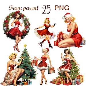 25 PNG, Victorian Christmas clipart bundle, Christmas Retro girl Clipart,  winter clipart, holiday clipart, Commercial Use,Digital Download