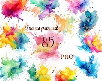 85 PNG Watercolor Color Splash Clipart, Paint Splatter Clipart Alcohol Ink Clipart Abstract Clipart PNG, Commercial Use, Instant Download