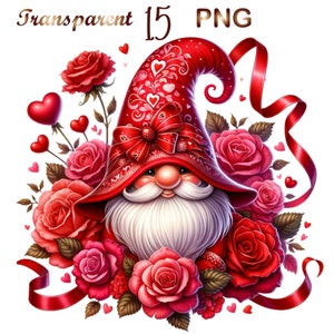15 Cute Watercolor Valentine Gnome Png, Gnome Valentines Png, Valentine ...