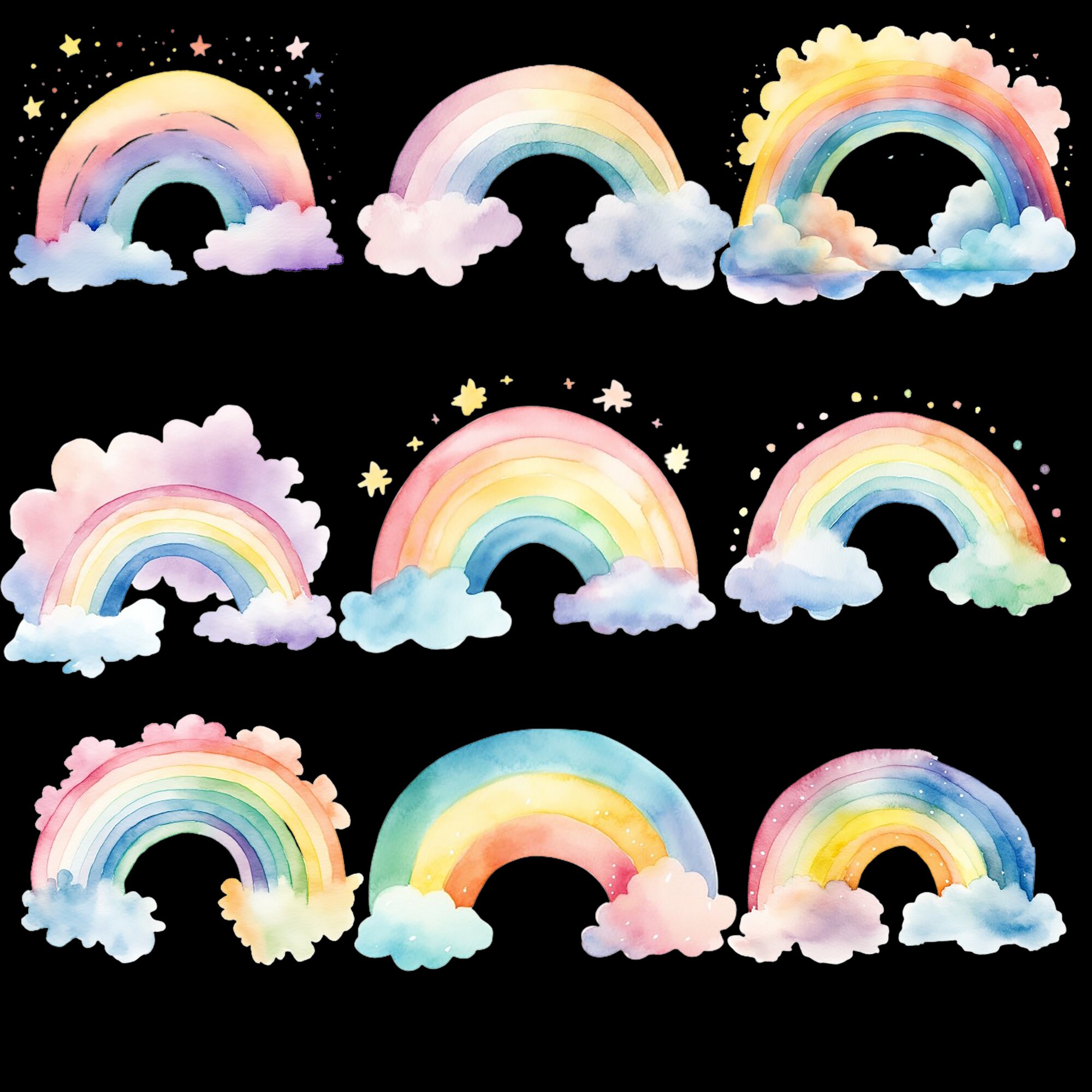 23 Watercolor Pastel Rainbow Clipart Bundle Png,sun,clouds,rainbow Png ...