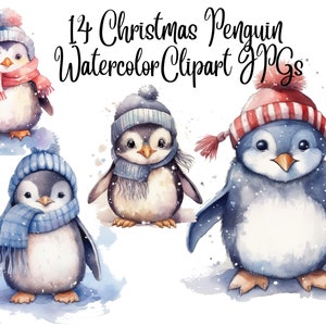 14 Christmas Penguin Clipart, Penguin clipart,cute penguins, JPGs, baby penguin, Journals, Wall Art, Commercial Use,Digital Download