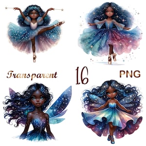 16 PNG Black Fairy Girl Clipart, Watercolor Black ballerina Girl PNG, Black Fairy Melanin Cliparts,Fairy clipart,Fantasy PNG, FairyTale