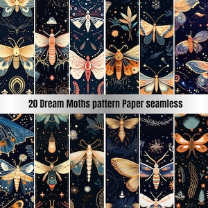 20 Dream Moths seamless pattern - Watercolor pattern - Seamless Pattern - Commercial Use - Digital Paper,Repeating Pattern, Seamless design
