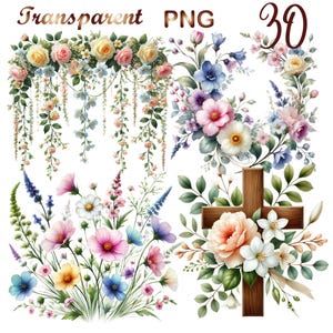 30 PNG Spring clipart bundle, Spring Florals Holiday llustrations Designs, Digital Download, Unlimited Commercial Use