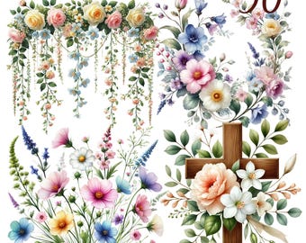 30 PNG Spring clipart bundle, Spring Florals Holiday llustrations Designs, Digital Download, Unlimited Commercial Use