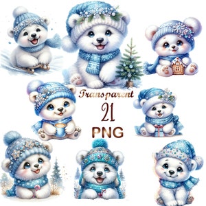 21 PNG, kerst ijsbeer clipart bundel, ijsbeer illustraties, schattige ijsbeer clipart, ijsbeer png, digitale download, commercieel gebruik