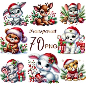 70 PNG,Cute Christmas Animals Clipart bundle,Winter Animals Clipart,Animals designs,Christmas Winter designs,Commercial Use,Digital Download