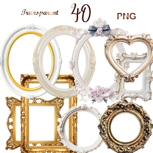 40 Watercolor Old Frame Clipart PNG, Vintage Frame Clipart Bundle, Transparent Background, Digital Download, PNG Graphics,Commercial Use