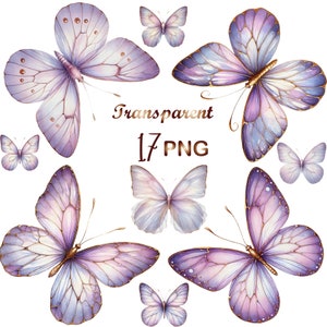17 PNG, Watercolor Purple Butterfly Clipart, Butterfly Purple Golden clipart,Purple Butterfly png,Purple Butterfly clipart,Digital Download
