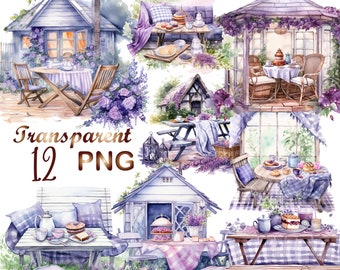 12 Clipart de maison lilas pastel coloré aquarelle PNG, clipart maisons aquarelle PNG, design par sublimation, png, téléchargement numérique