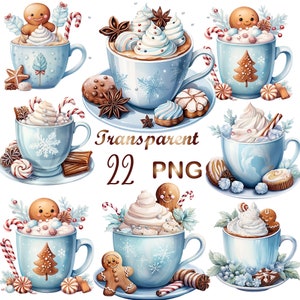 22 PNG set 3, Pastel Winter Hot Cocoa Clipart, Cozy Hot Chocolate Graphics, Festive Printables, Digital Download, Commercial Use
