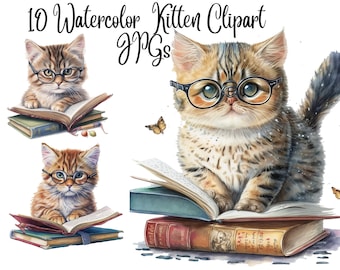 10 Kitten Clipart, JPGs,Digital Download, Commercial Use, Mixed Media, Digital Paper Craft, Watercolor clipart, Kitten JPG