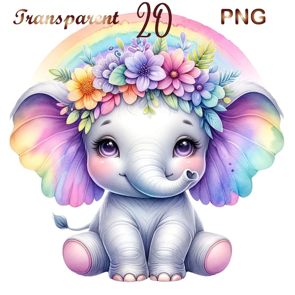 20 PNG, paquete de imágenes prediseñadas de elefante, imágenes prediseñadas de sublimación de elefante bebé de flores, bebé elefante, png de elefante, baby shower de elefante, descarga digital