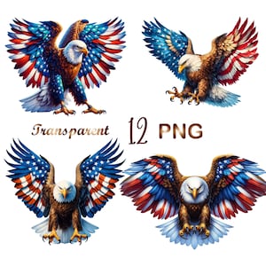 12 PNG,  Patriotic Eagle USA clipart bundle, American Eagle clipart, 4th of July digital print, Sublimation, Digital Download,Commercial Use
