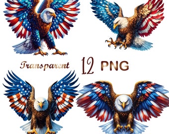 12 PNG,  Patriotic Eagle USA clipart bundle, American Eagle clipart, 4th of July digital print, Sublimation, Digital Download,Commercial Use